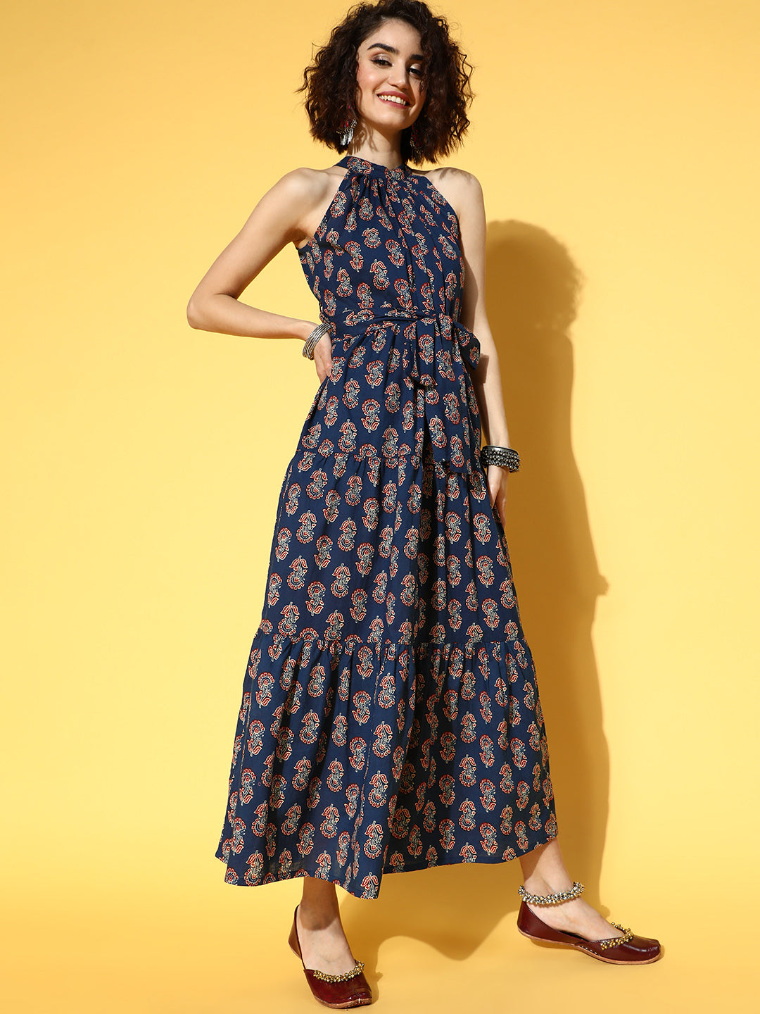 MARINA Floral A-Line Cotton Maxi Dress